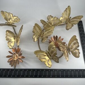 Butterfly & Daisy 2 Pc Wall Art Brass & Copper Mid-Century Decor 17" MCM Vintage